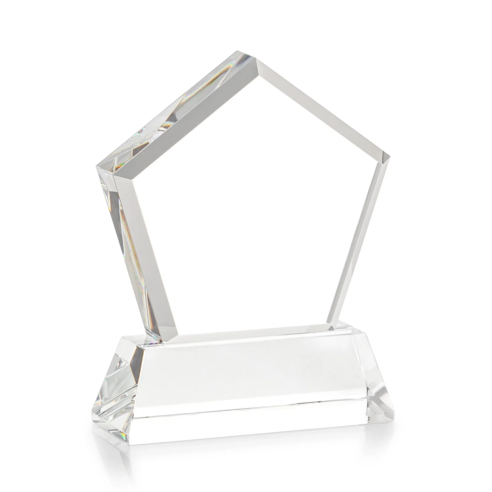 Custom engraved Optical Crystal Pentagon Award with Beveled Frame on Tapered Base, awards, with your logo for dealer and partner awards