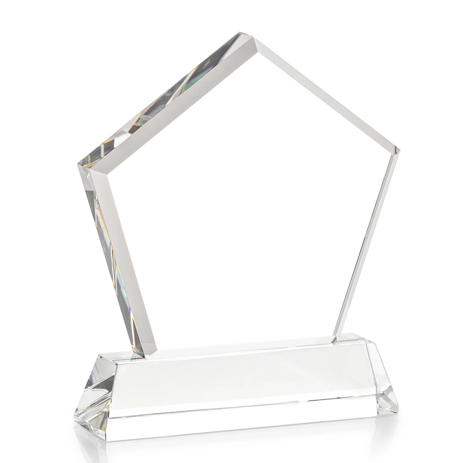 Custom Optical Crystal Pentagon Award with Beveled Frame on Tapered Base, awards, with your company name for employee recognition
