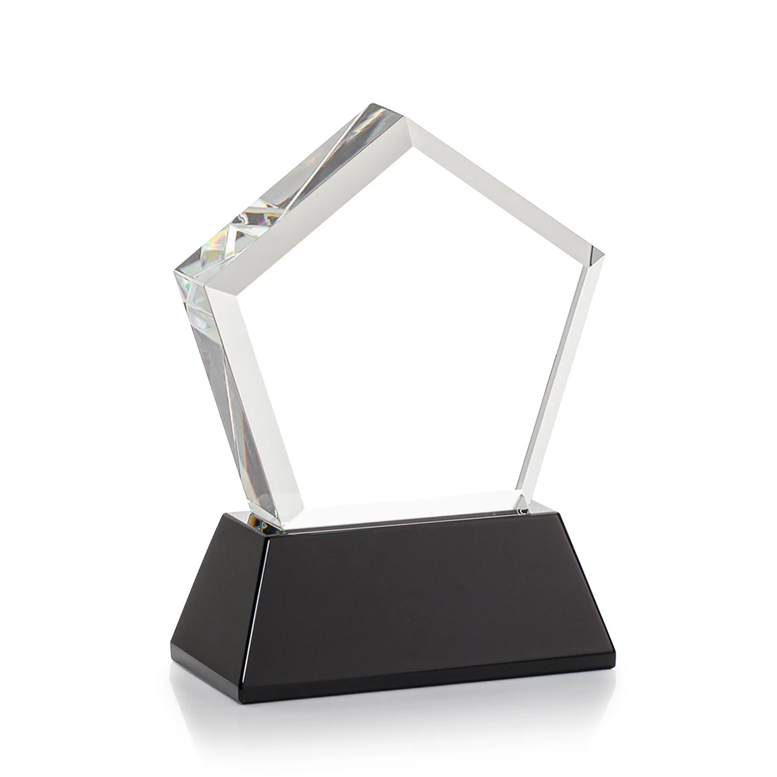Custom Optical Crystal Pentagon Award with Beveled Frame on Tapered Base, awards, with your company name for corporate award ceremonies
