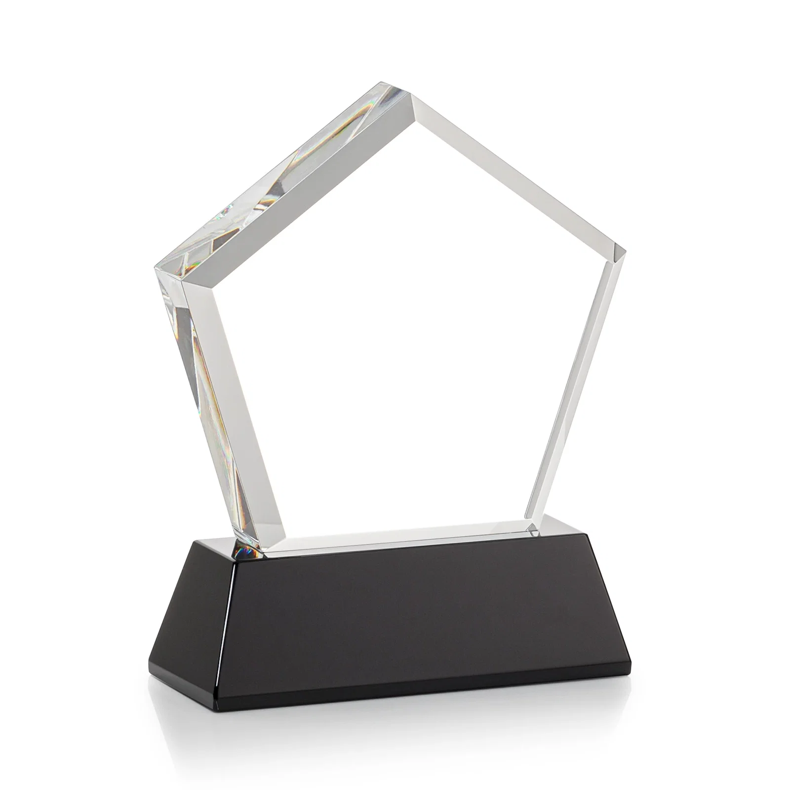 Custom Optical Crystal Pentagon Award with Beveled Frame on Tapered Base, awards, with your company name for service anniversary gifts