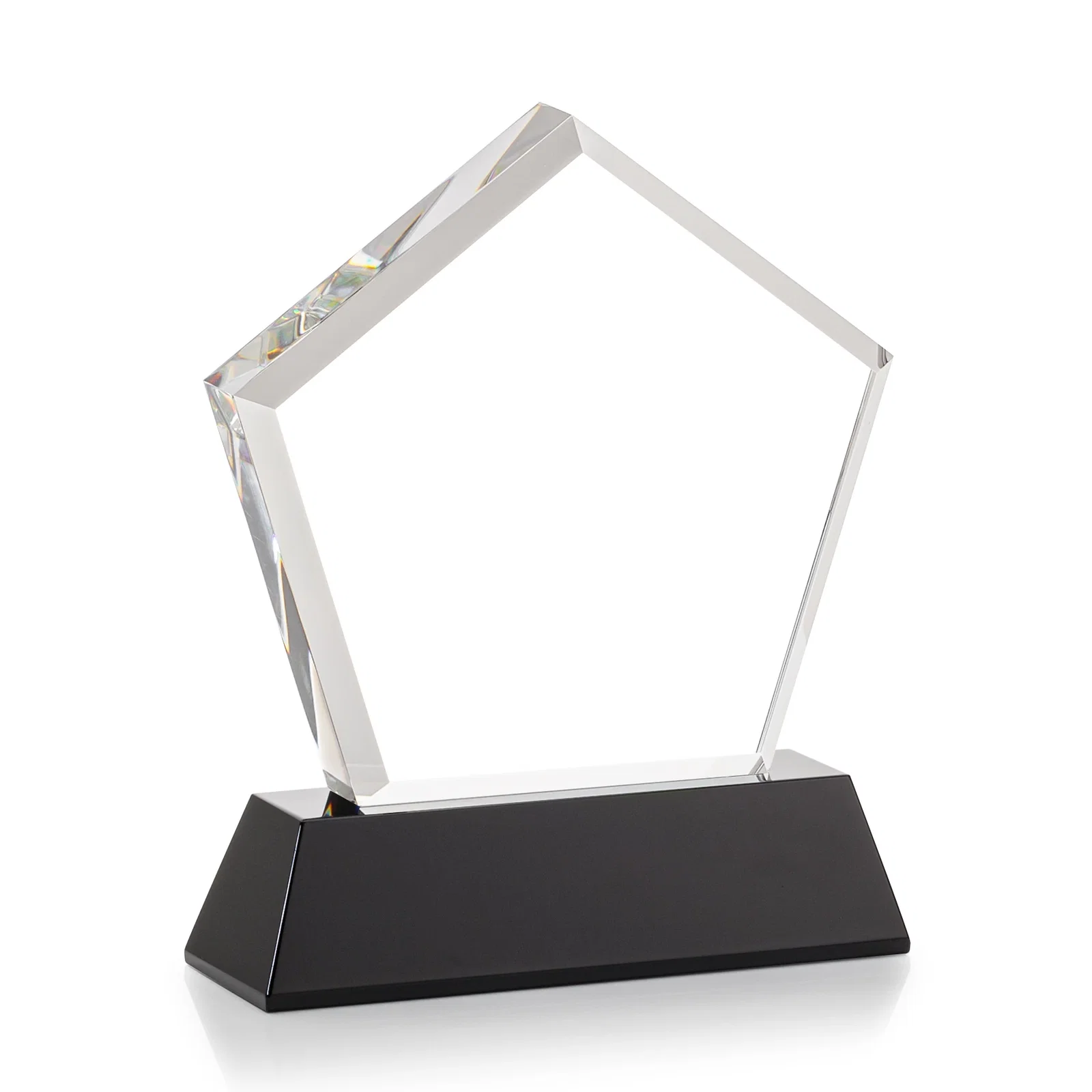 Custom Optical Crystal Pentagon Award with Beveled Frame on Tapered Base, awards, with your company name for sales achievement awards