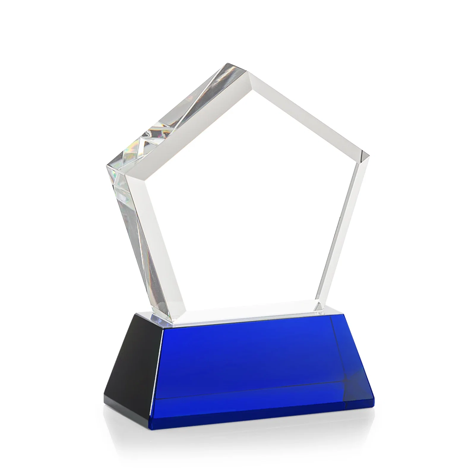 Custom Optical Crystal Pentagon Award with Beveled Frame on Tapered Base, awards, with your company name for team milestone celebrations