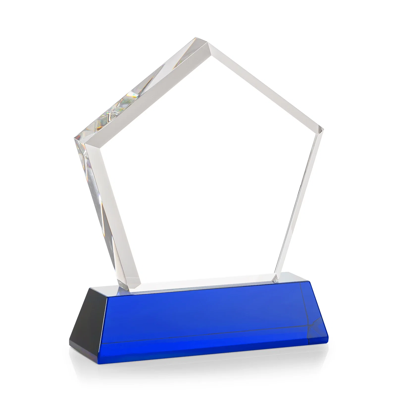Custom Optical Crystal Pentagon Award with Beveled Frame on Tapered Base, awards, with your company name for graduation ceremonies