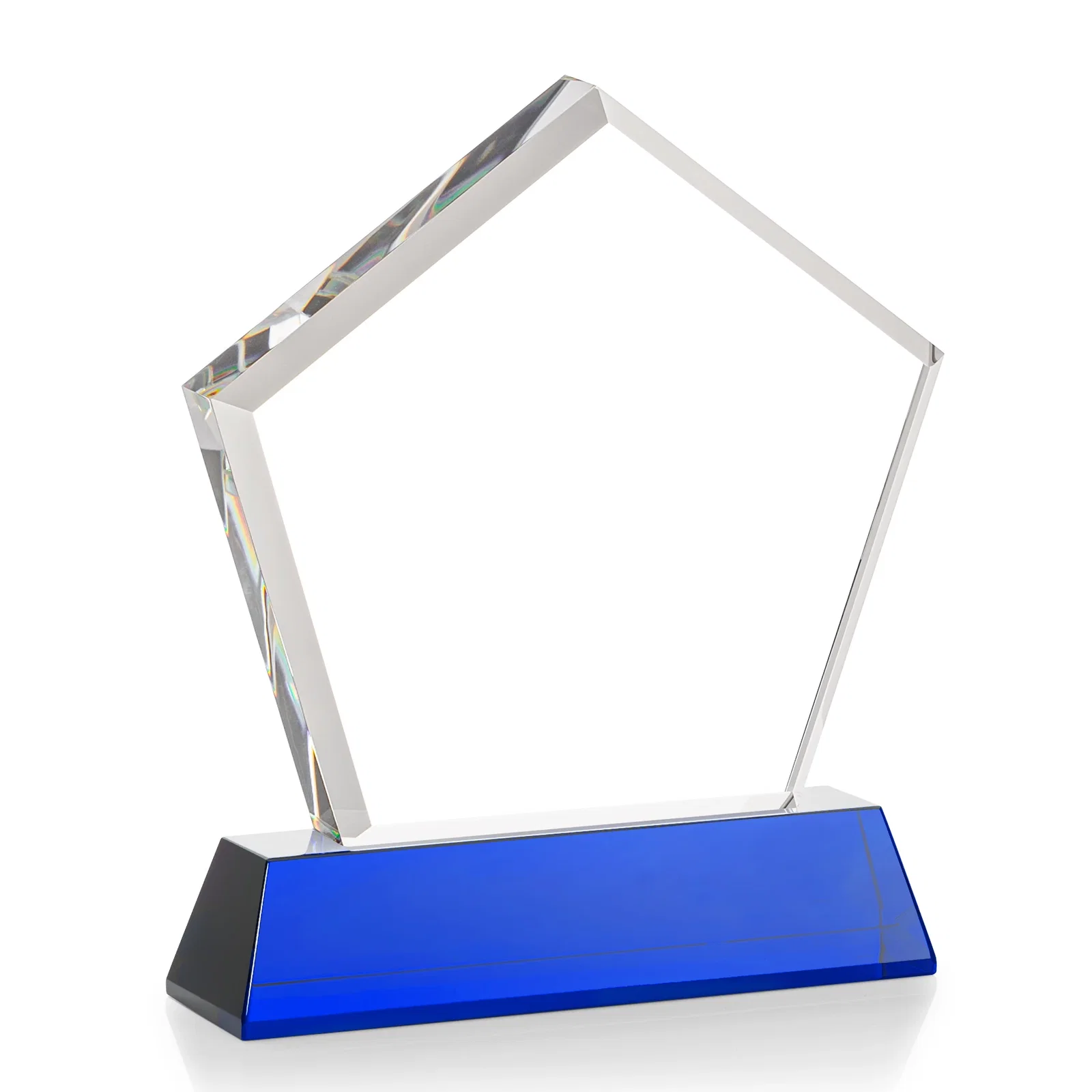 Custom Optical Crystal Pentagon Award with Beveled Frame on Tapered Base, awards, with your company name for safety achievement programs