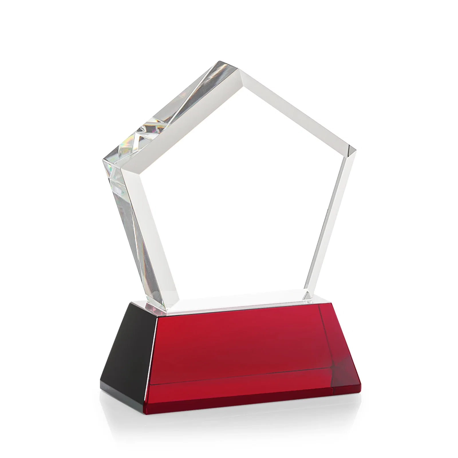Custom Optical Crystal Pentagon Award with Beveled Frame on Tapered Base, awards, with your company name for volunteer appreciation