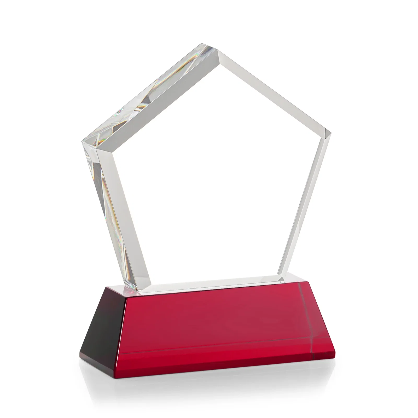 Custom Optical Crystal Pentagon Award with Beveled Frame on Tapered Base, awards, with your company name for dealer and partner awards