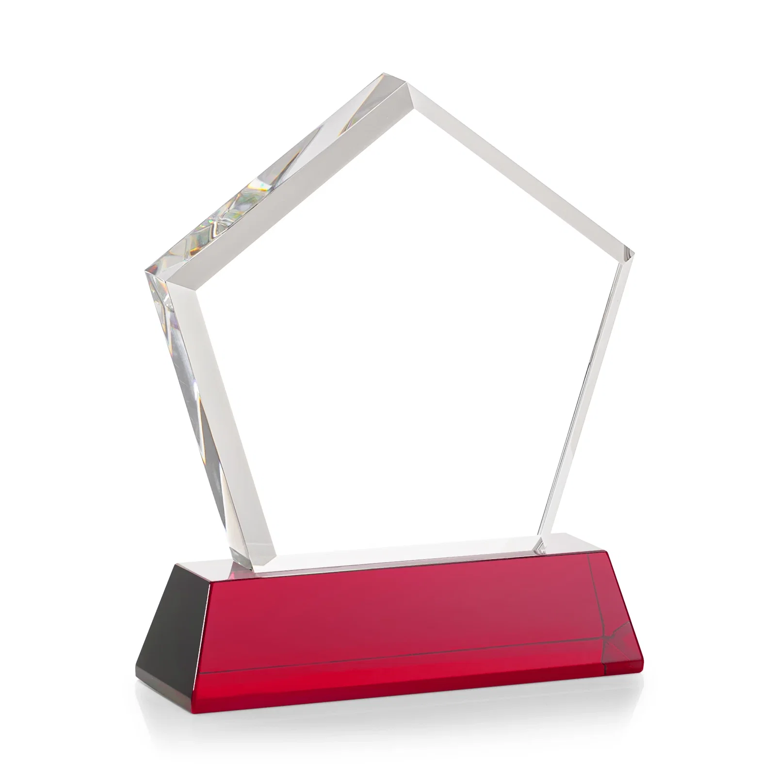 Custom Optical Crystal Pentagon Award with Beveled Frame on Tapered Base, awards, with your company name for company anniversary events