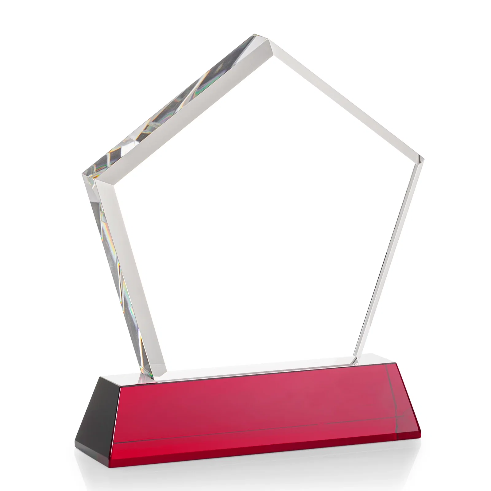 Personalized Optical Crystal Pentagon Award with Beveled Frame on Tapered Base, awards, with your company name for employee recognition