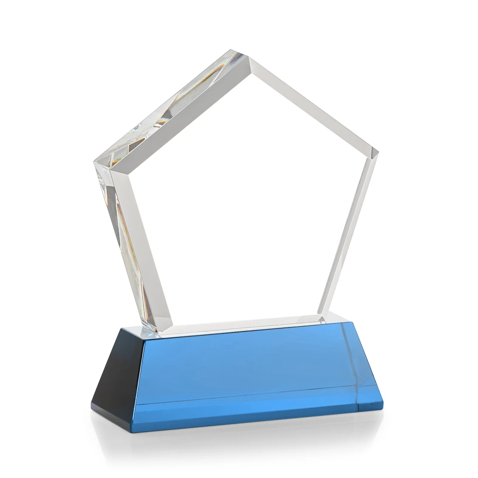 Personalized Optical Crystal Pentagon Award with Beveled Frame on Tapered Base, awards, with your company name for service anniversary gifts