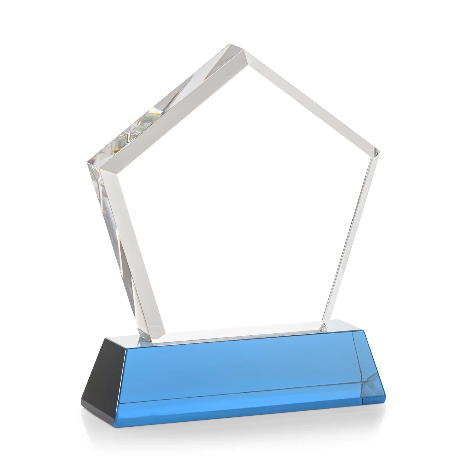 Personalized Optical Crystal Pentagon Award with Beveled Frame on Tapered Base, awards, with your company name for sales achievement awards
