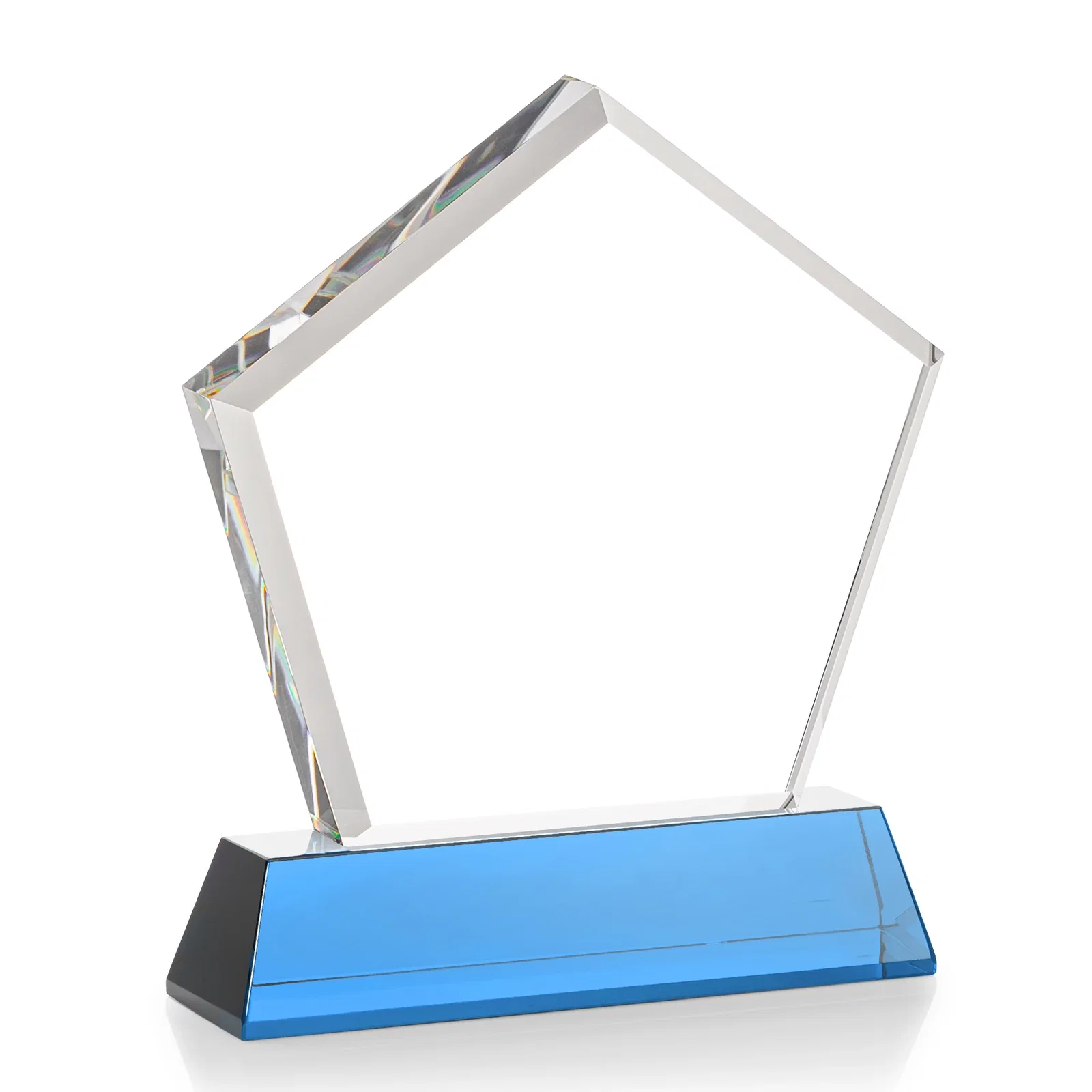 Personalized Optical Crystal Pentagon Award with Beveled Frame on Tapered Base, awards, with your company name for retirement presentations