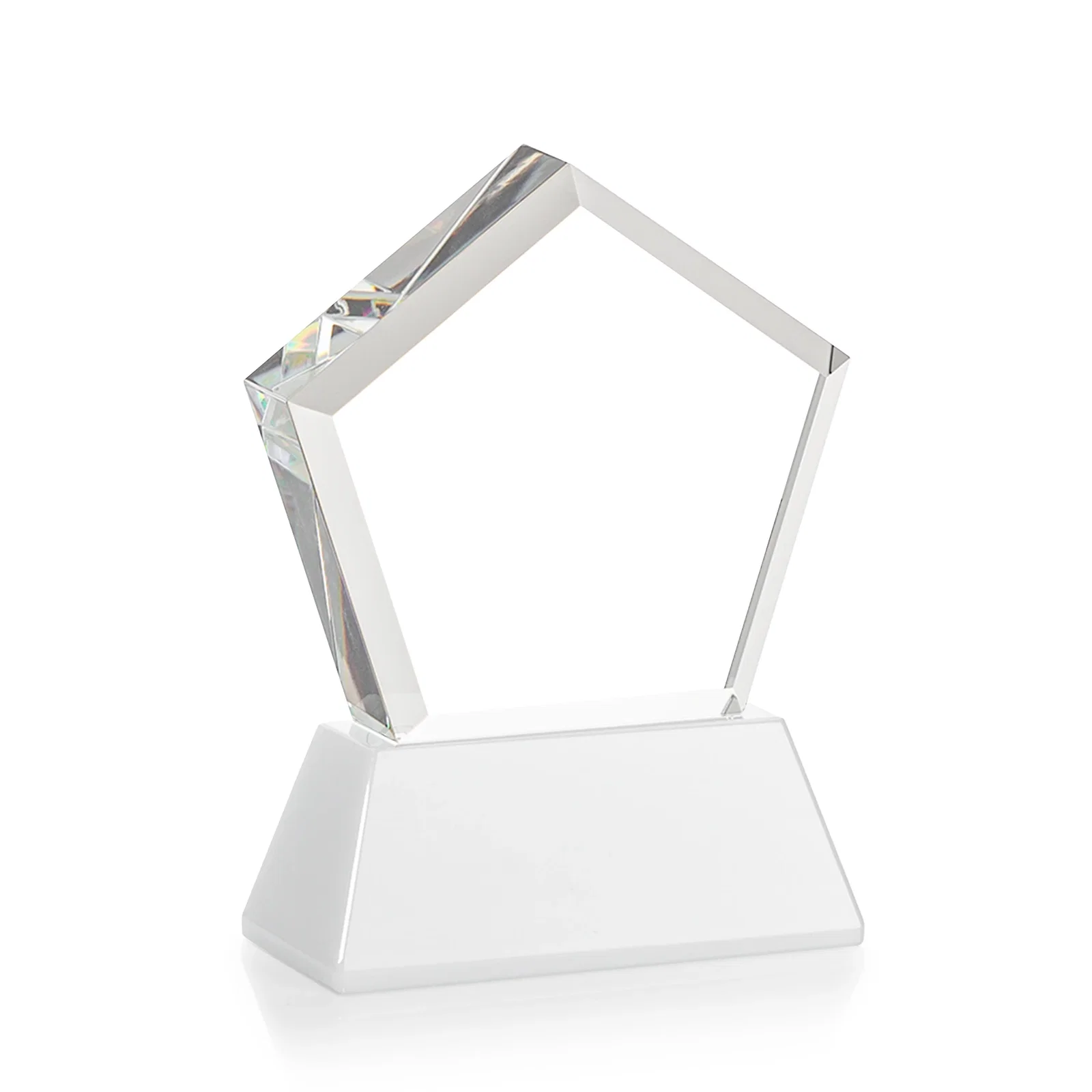 Personalized Optical Crystal Pentagon Award with Beveled Frame on Tapered Base, awards, with your company name for team milestone celebrations