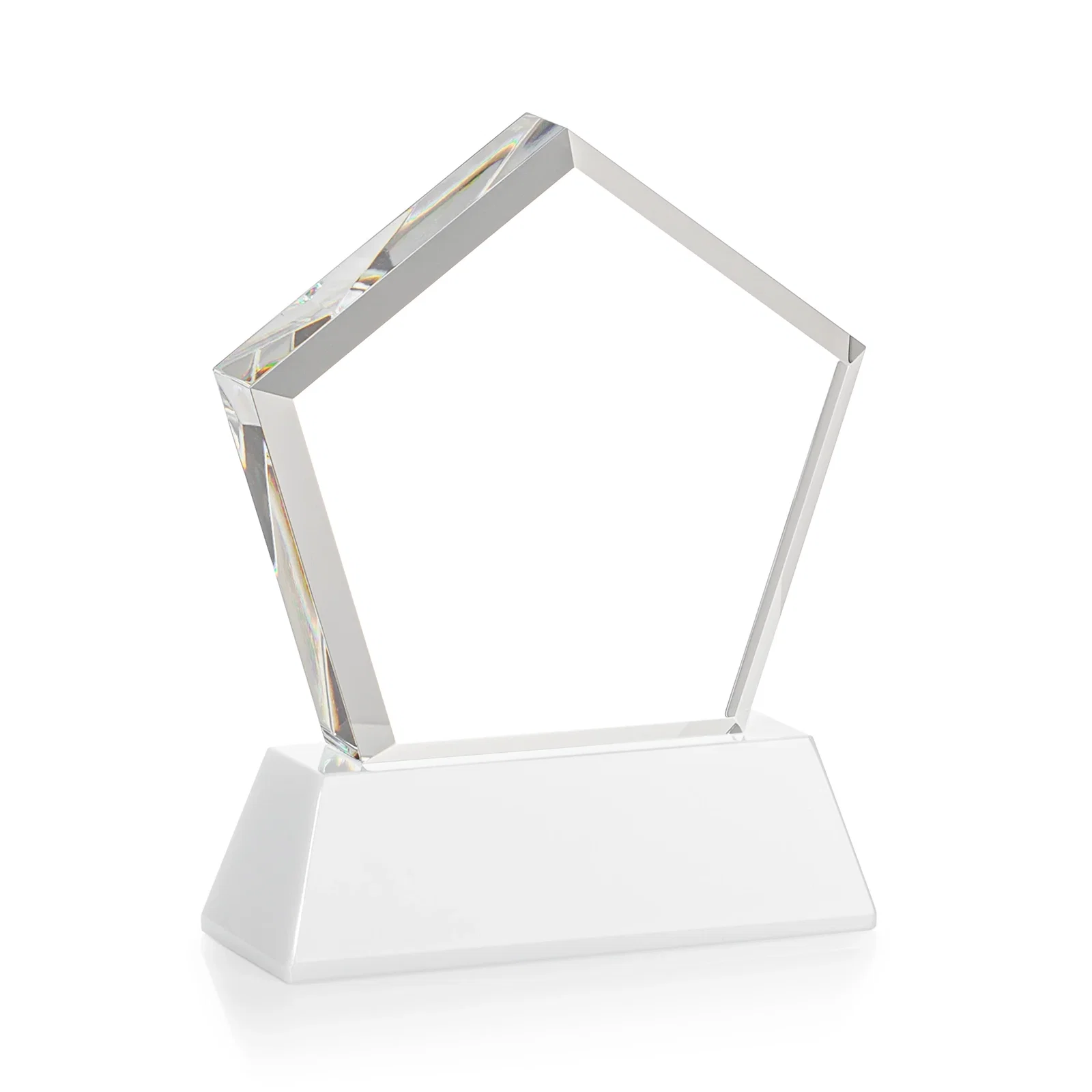 Personalized Optical Crystal Pentagon Award with Beveled Frame on Tapered Base, awards, with your company name for donor appreciation