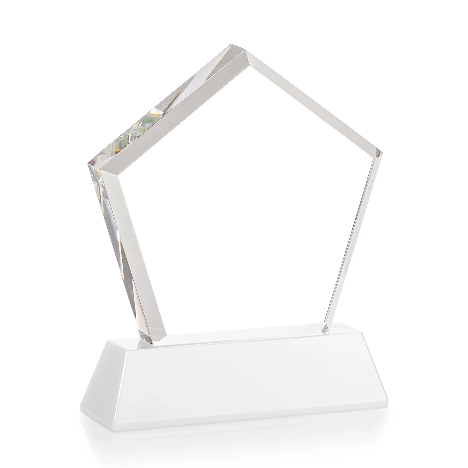 Personalized Optical Crystal Pentagon Award with Beveled Frame on Tapered Base, awards, with your company name for graduation ceremonies