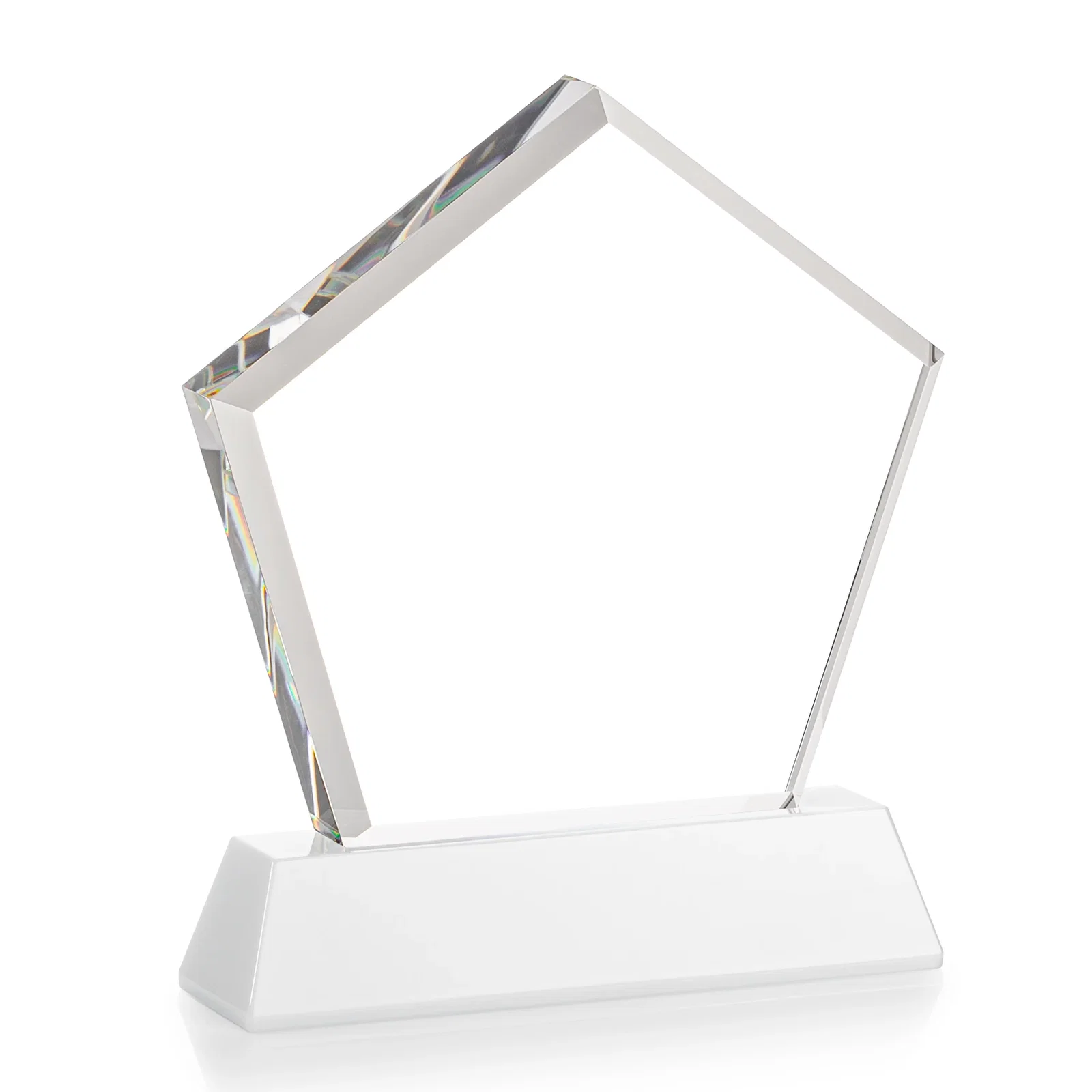 Personalized Optical Crystal Pentagon Award with Beveled Frame on Tapered Base, awards, with your company name for safety achievement programs
