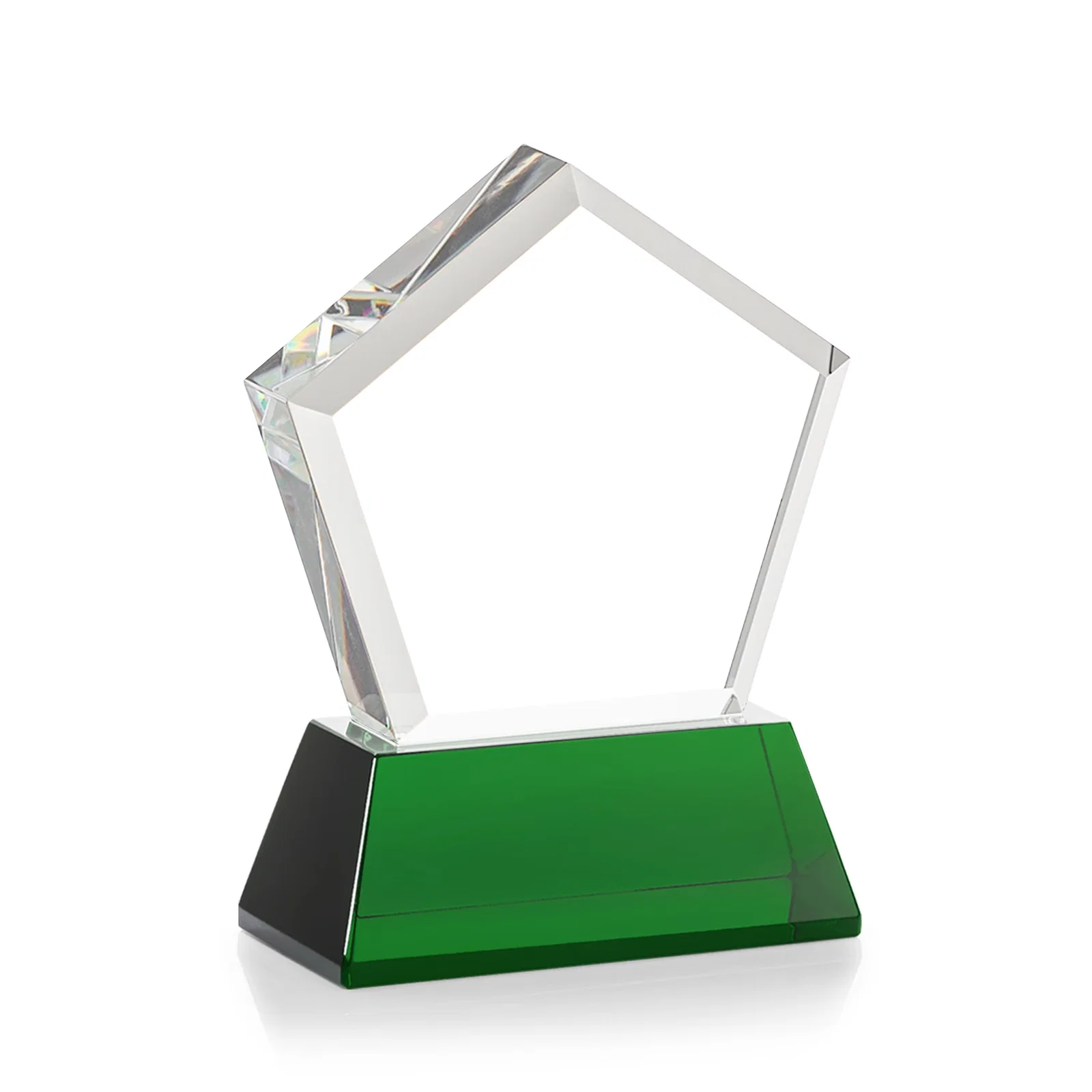 Personalized Optical Crystal Pentagon Award with Beveled Frame on Tapered Base, awards, with your company name for volunteer appreciation