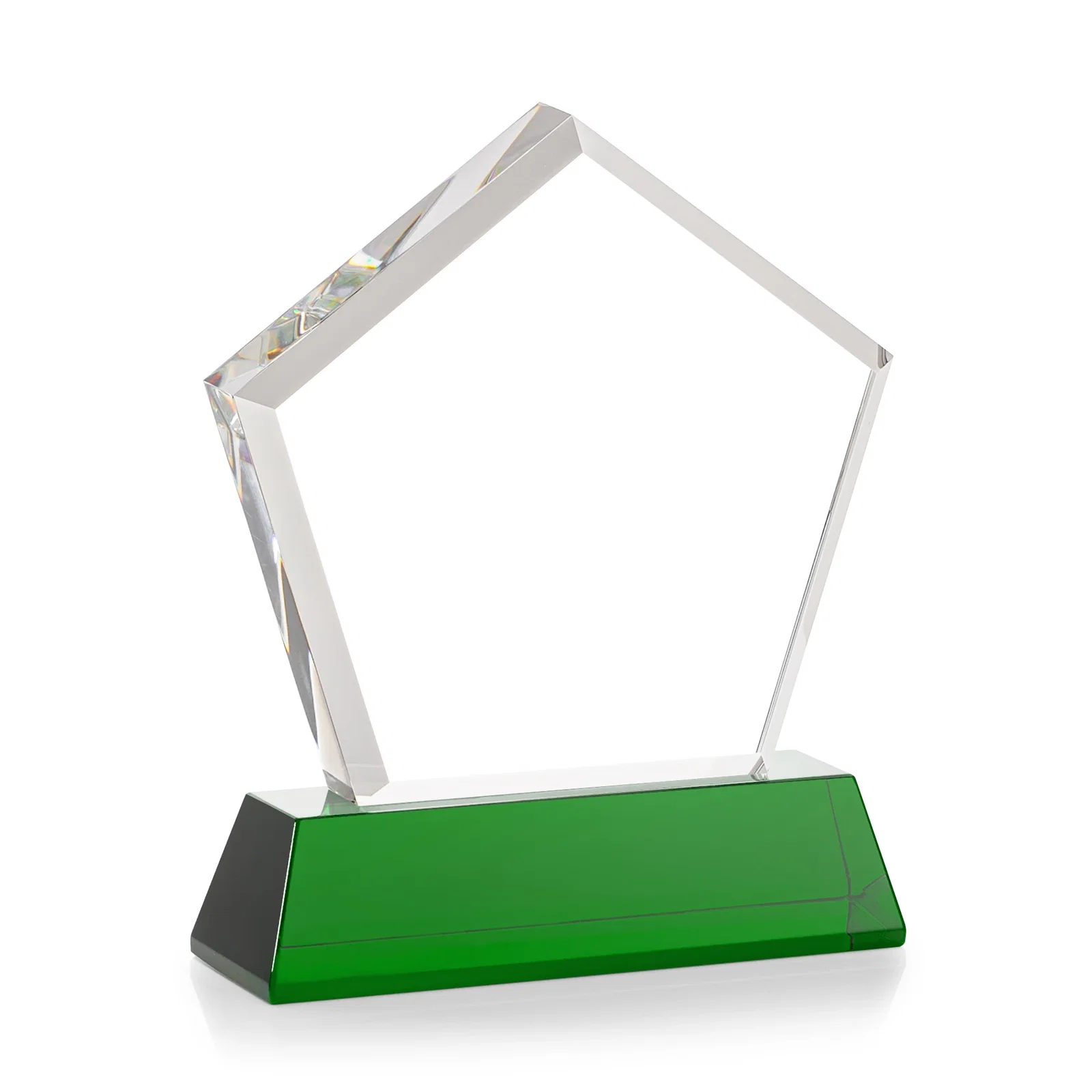 Personalized Optical Crystal Pentagon Award with Beveled Frame on Tapered Base, awards, with your company name for company anniversary events