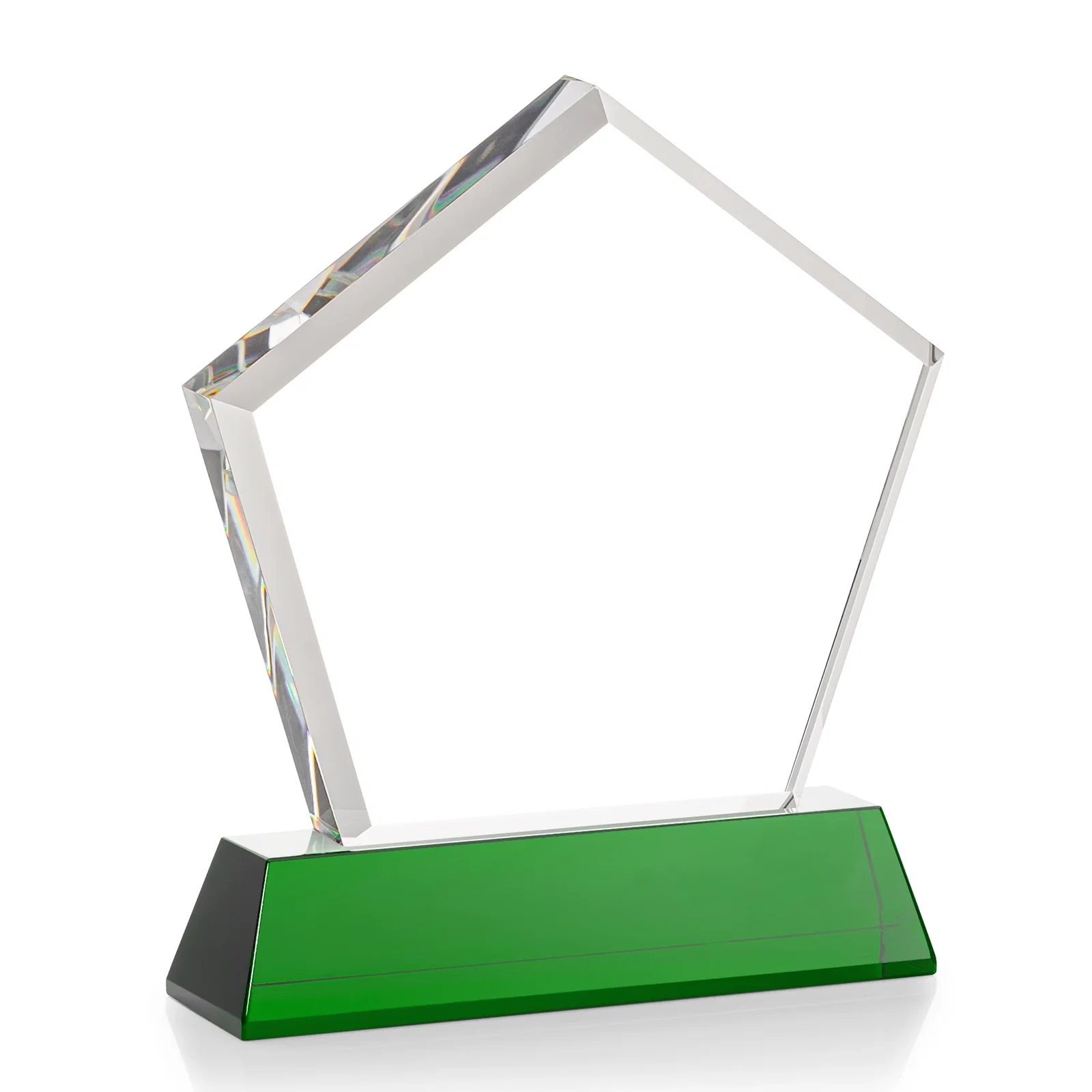Promotional Optical Crystal Pentagon Award with Beveled Frame on Tapered Base, awards, with your company name for employee recognition