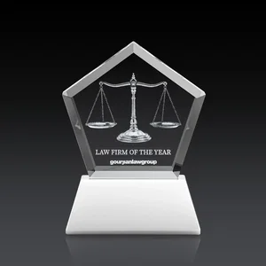 Optical Crystal Pentagon Award with Beveled Frame on Tapered Base