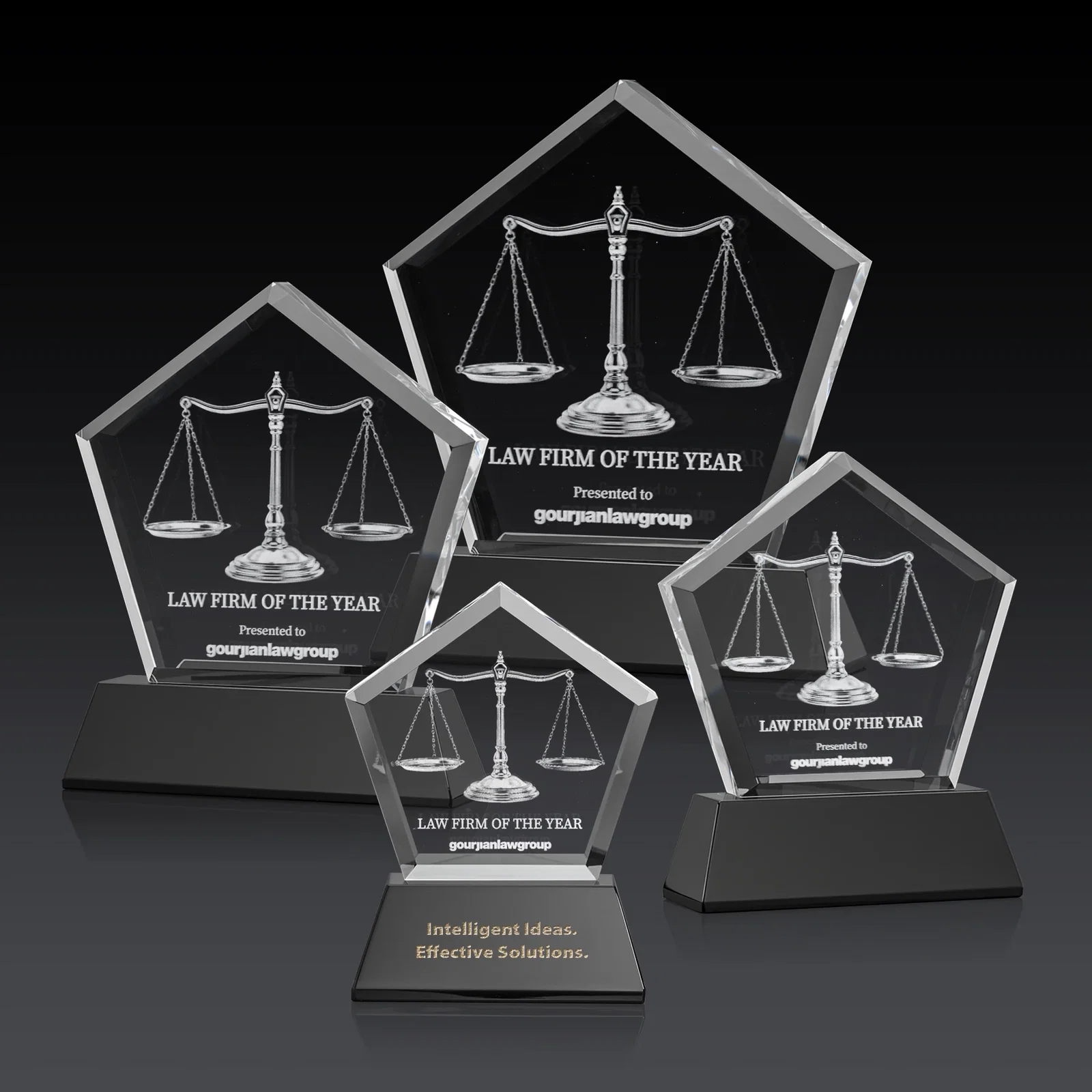 Personalized Optical Crystal Pentagon Award with Beveled Frame on Tapered Base, awards for safety achievement programs