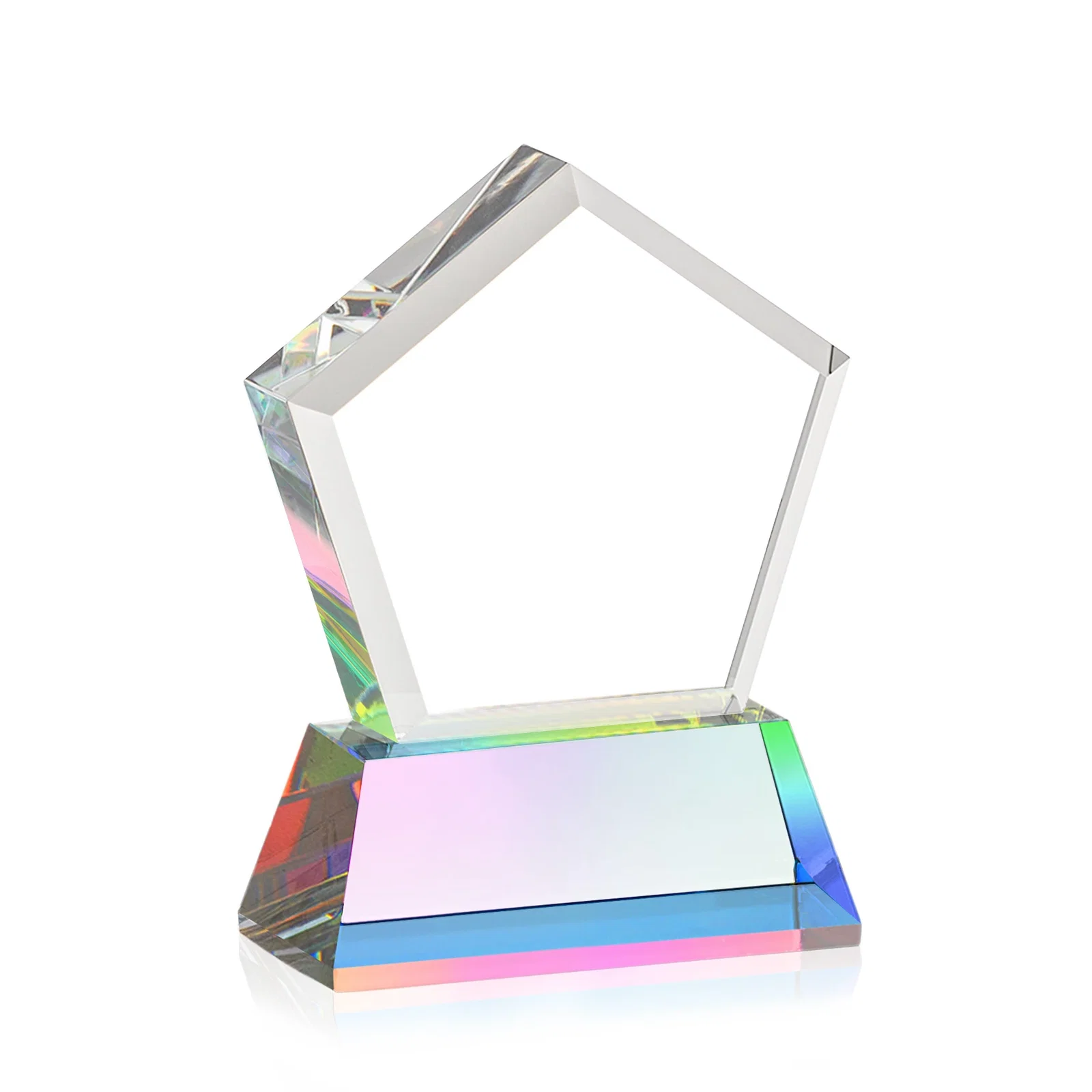 Promotional Optical Crystal Pentagon Award with Beveled Frame on Tapered Base, awards, with your company name for sales achievement awards