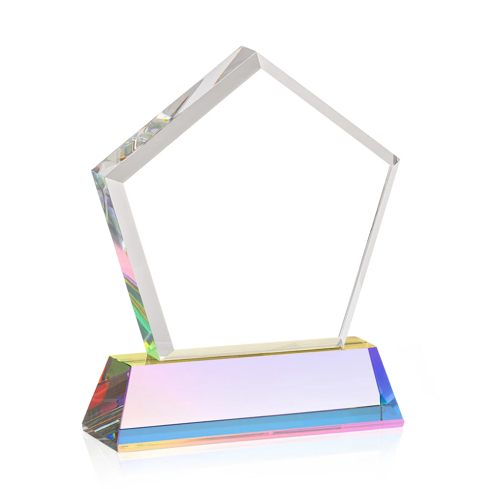 Promotional Optical Crystal Pentagon Award with Beveled Frame on Tapered Base, awards, with your company name for retirement presentations