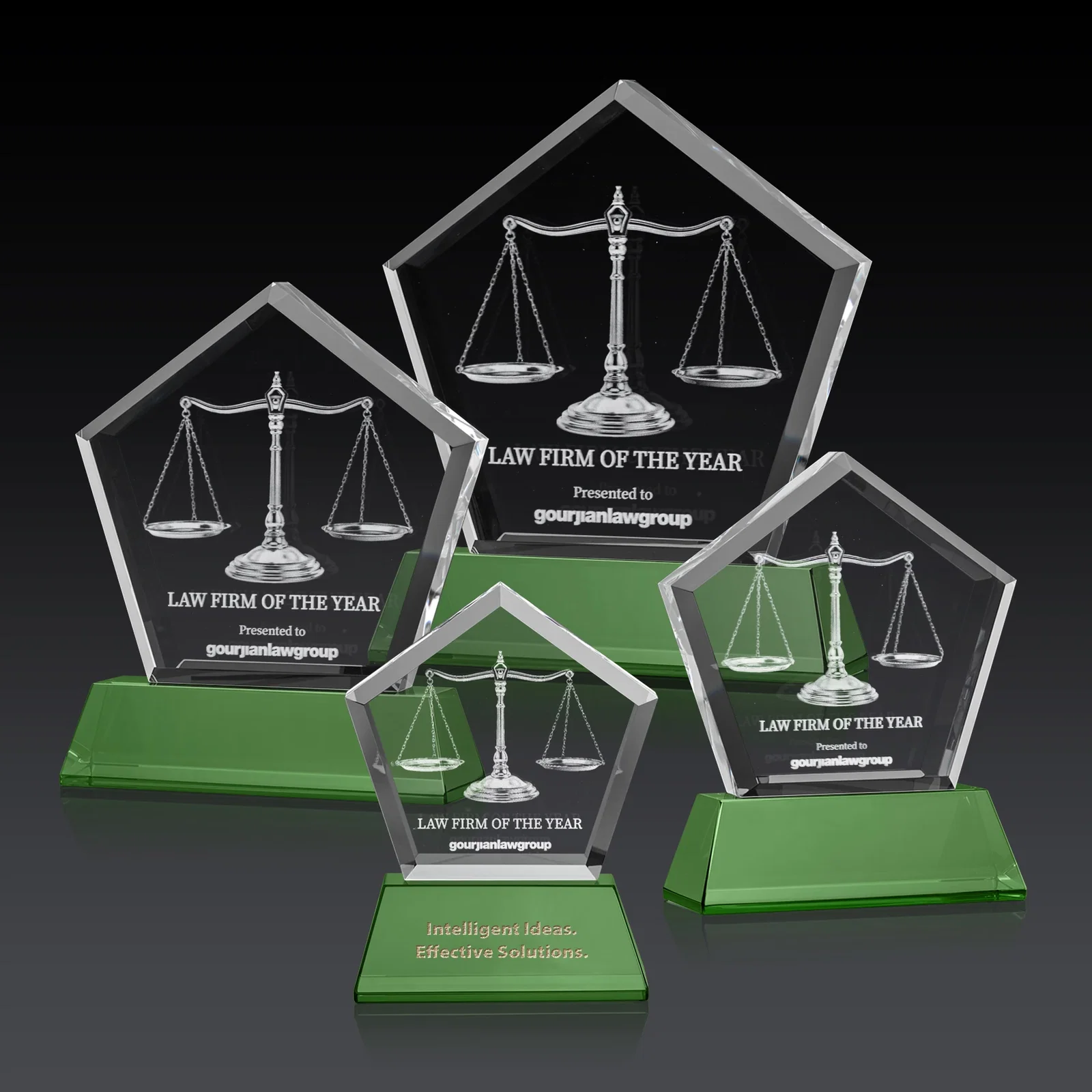 Promotional Optical Crystal Pentagon Award with Beveled Frame on Tapered Base, awards for corporate award ceremonies