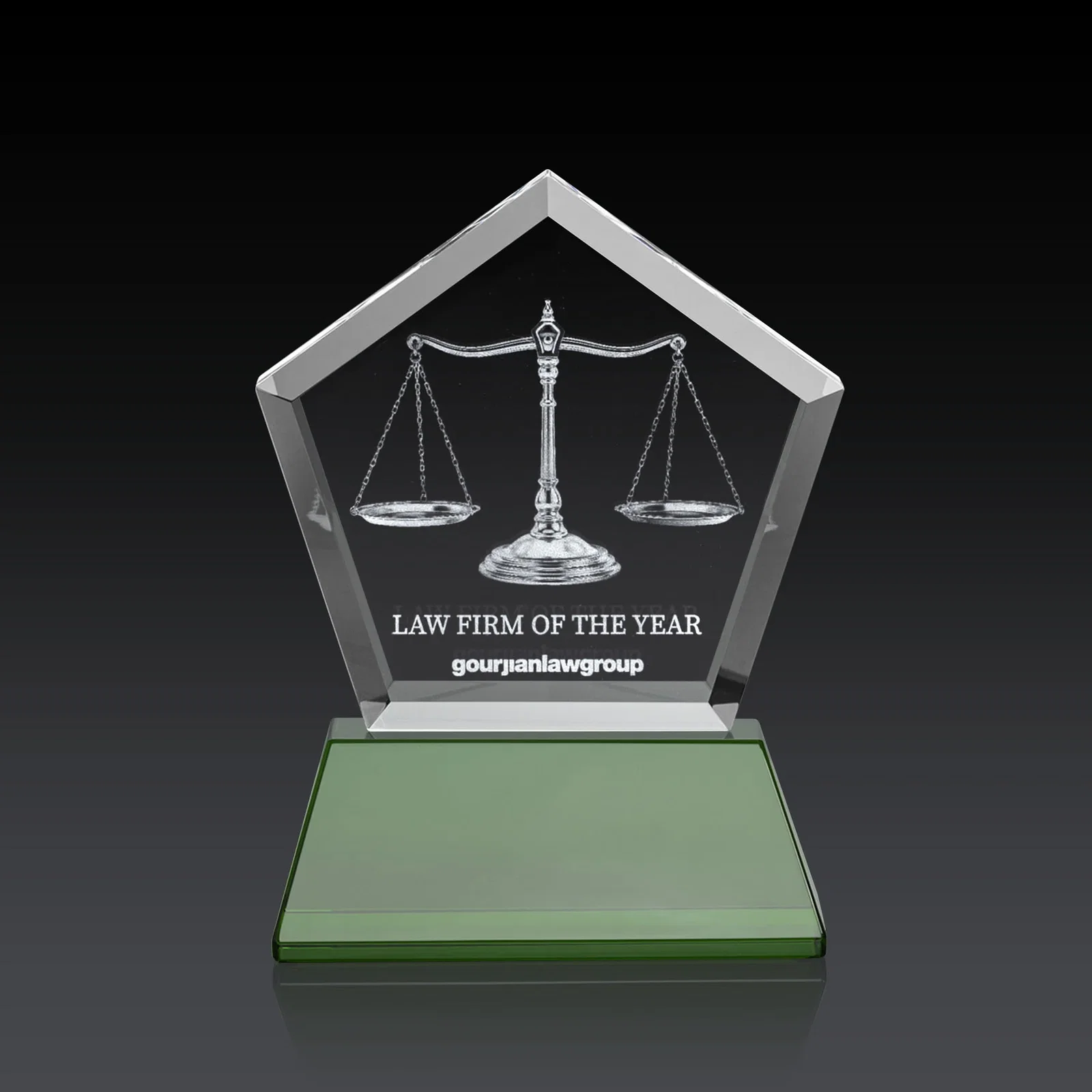 Promotional Optical Crystal Pentagon Award with Beveled Frame on Tapered Base, awards for service anniversary gifts
