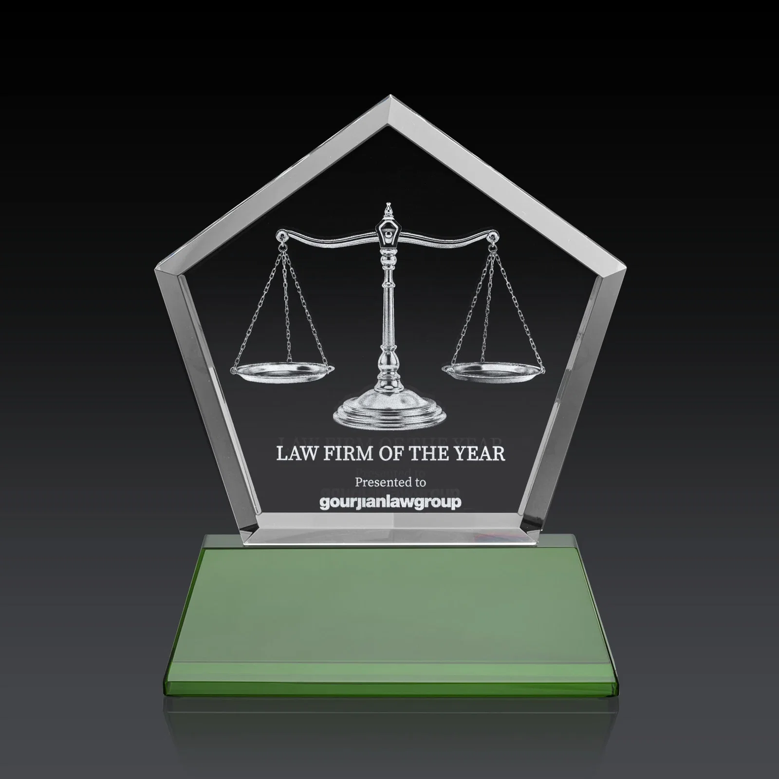Promotional Optical Crystal Pentagon Award with Beveled Frame on Tapered Base, awards for sales achievement awards