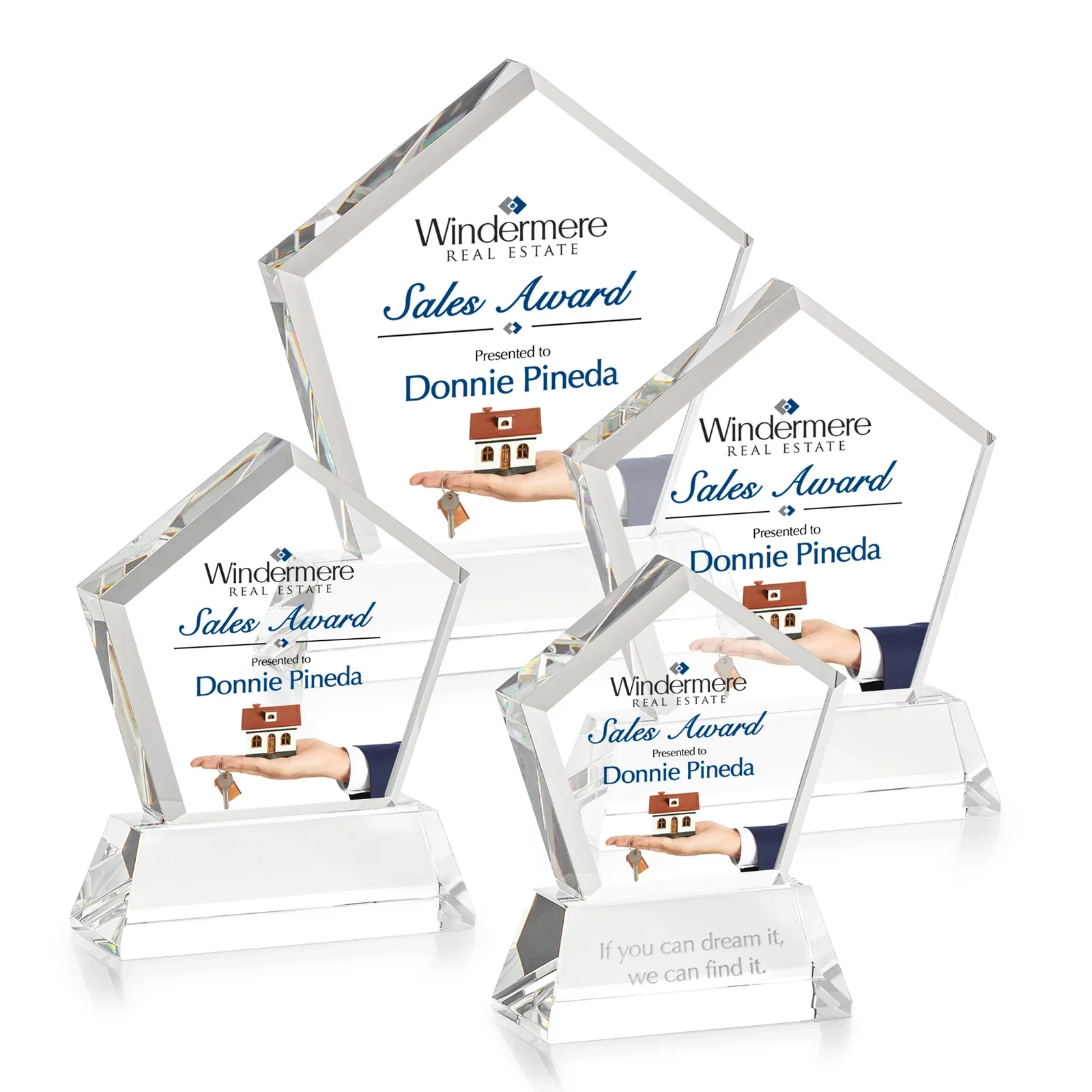 Custom Optical Crystal Pentagon Award with Beveled Frame on Tapered Base, awards, with your logo for corporate award ceremonies