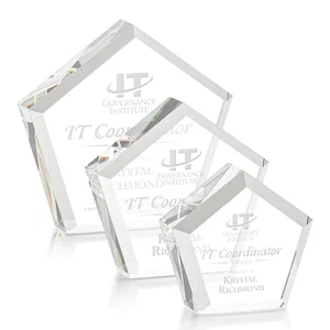 Optical Crystal Pentagon Block Award, Faceted on Every Side
