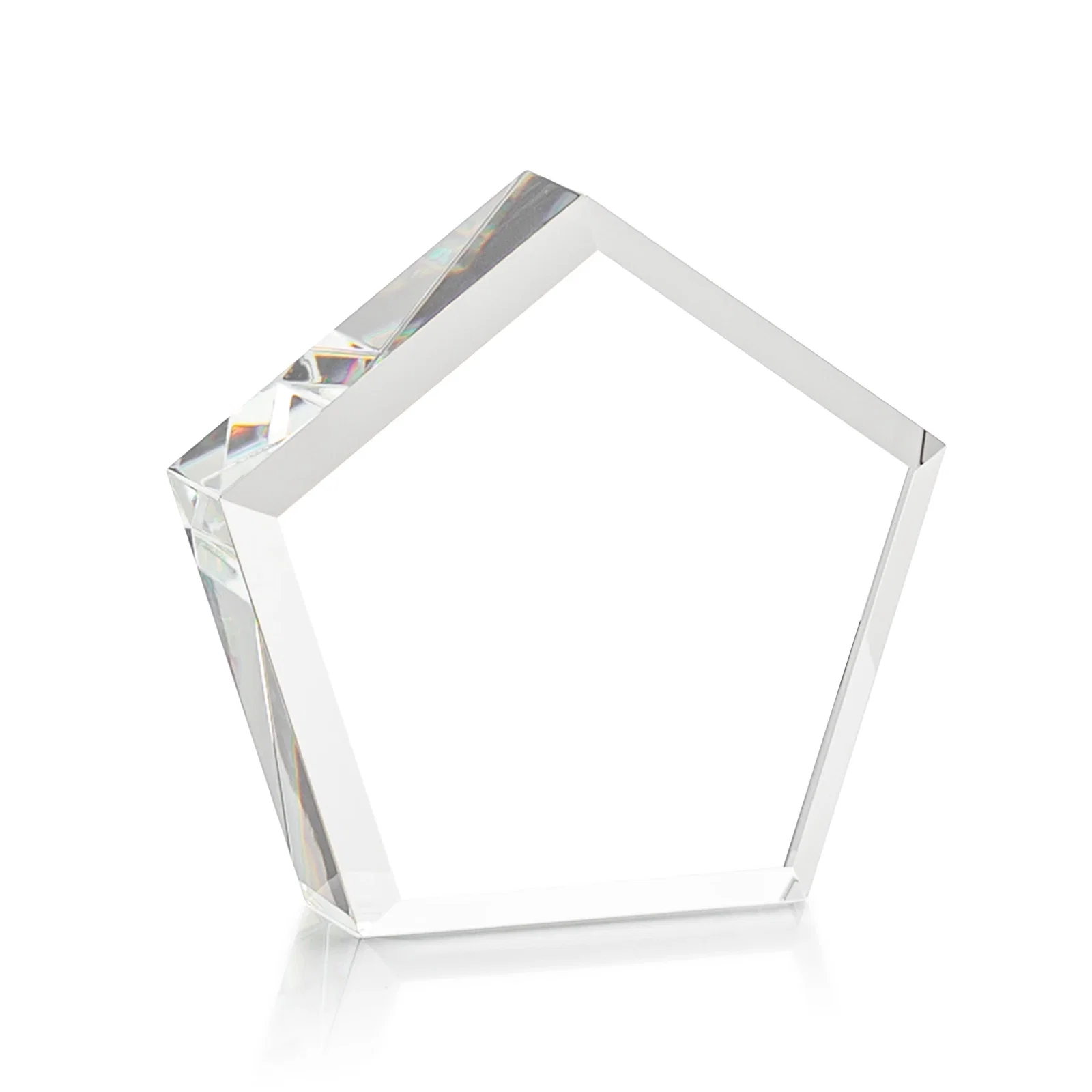Custom Optical Crystal Pentagon Block Award, Faceted on Every Side, desk awards for volunteer appreciation