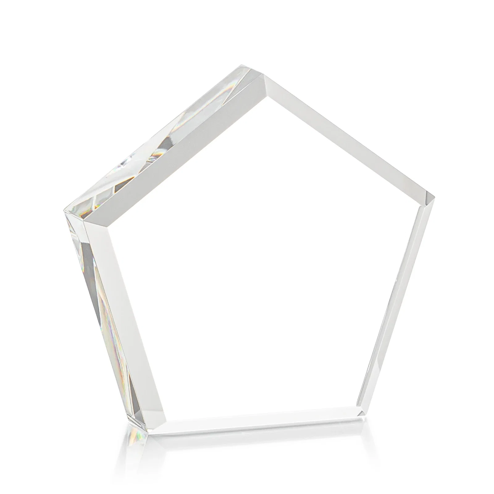 Custom Optical Crystal Pentagon Block Award, Faceted on Every Side, desk awards for dealer and partner awards