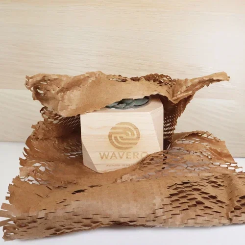 Geometric Wood Planter with succulent styled on a desk for branding gift