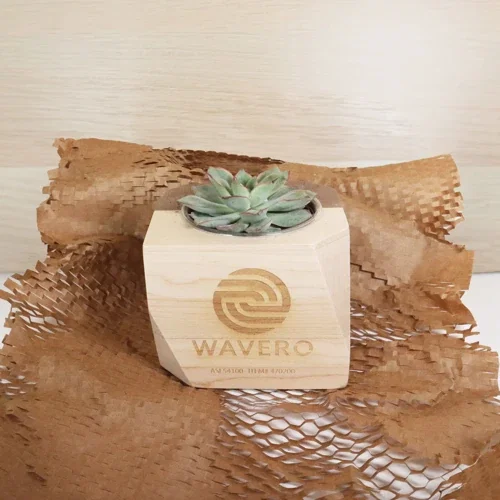Geometric Wood Planter detail of bonded maple and walnut wood grain