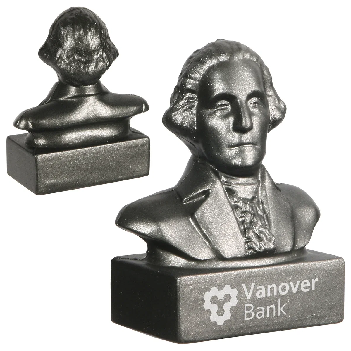 George Washington bust shaped stress reliever, 2-5/8 x 3-3/8 x 1-3/8 inches