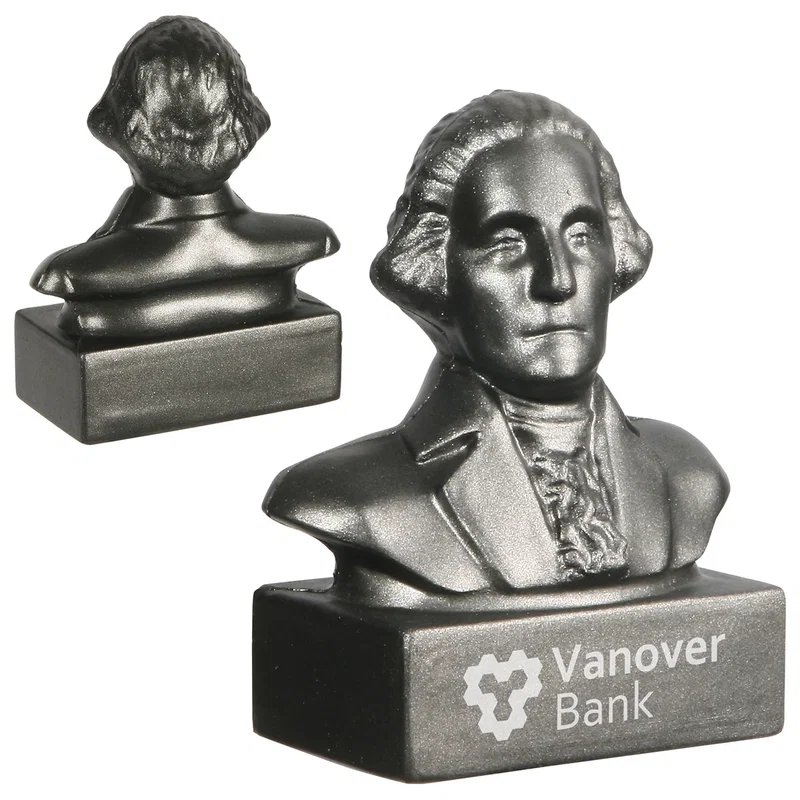 George Washington bust shaped stress reliever, 2-5/8 x 3-3/8 x 1-3/8 inches