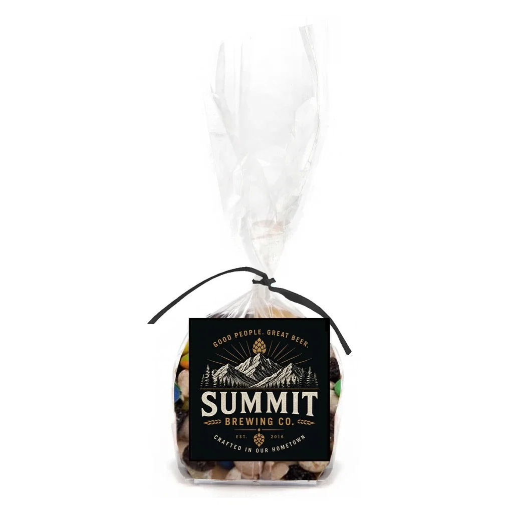 Gift Bag with Square Magnet Standard Fill — Candy Fill: Traditional Trail Mix,Ribbon Color: Black Ribbon