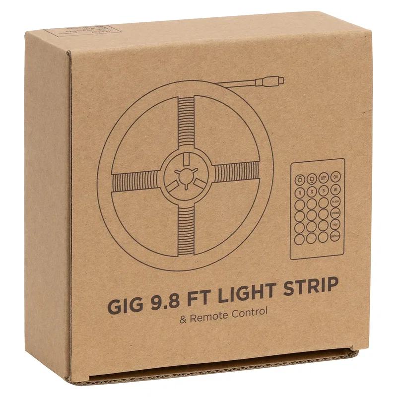 Retail packaging box for the Gig 9.8 ft. 90-LED Light Strip with Remote Control
