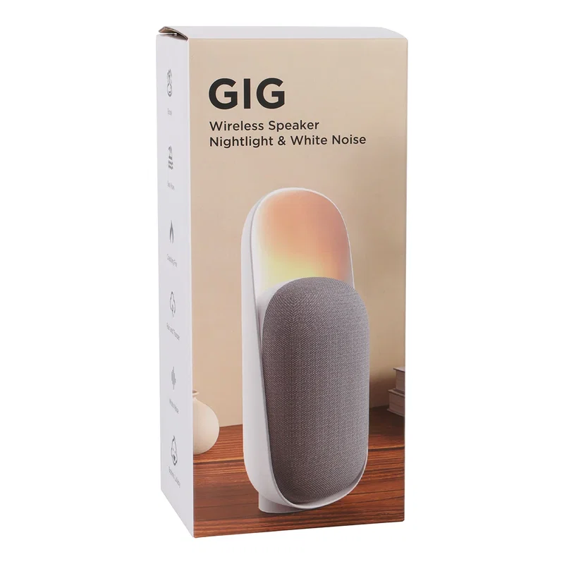 Gig Wireless Speaker with Nightlight shown in its retail packaging