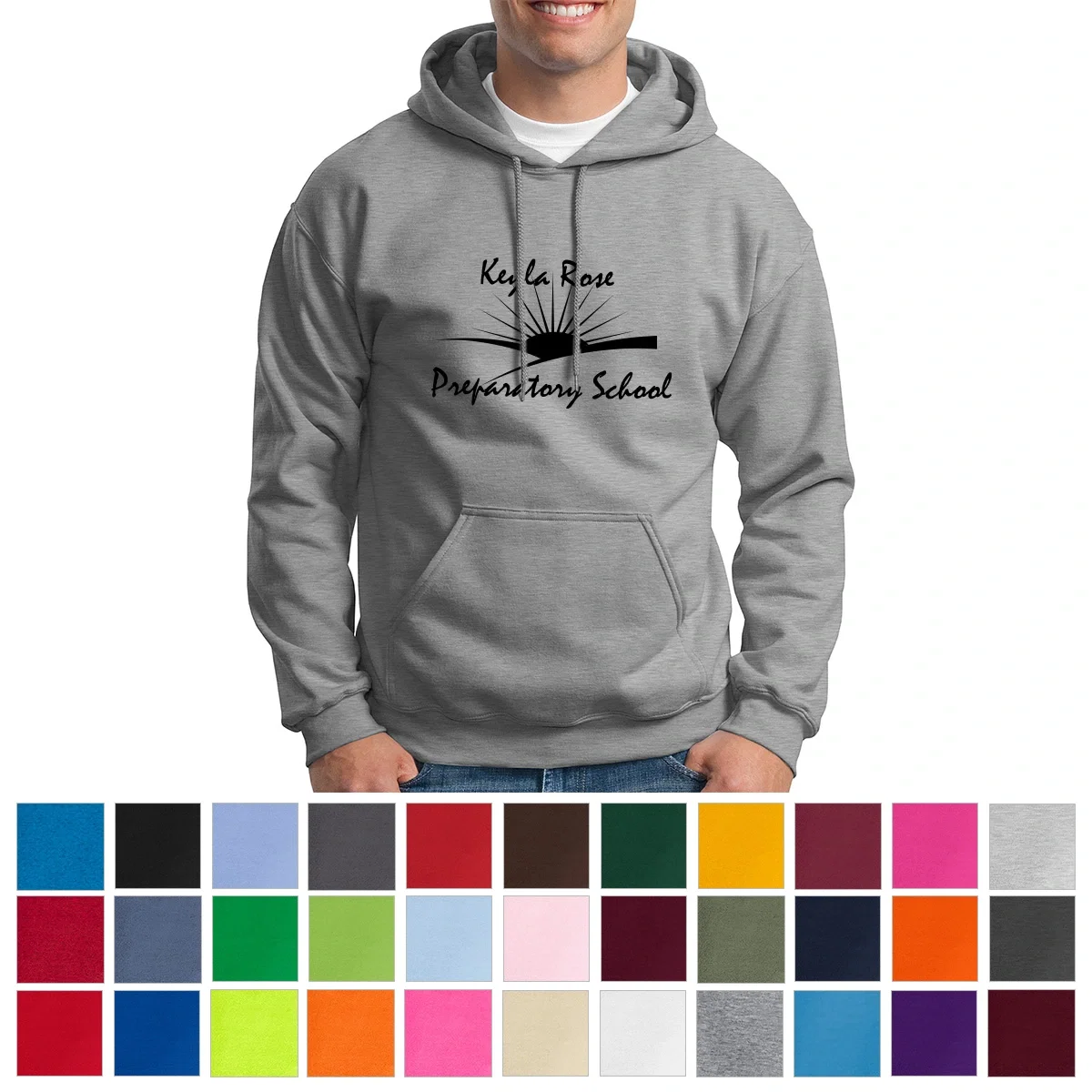 Team colored hoodie shown at a three quarter angle