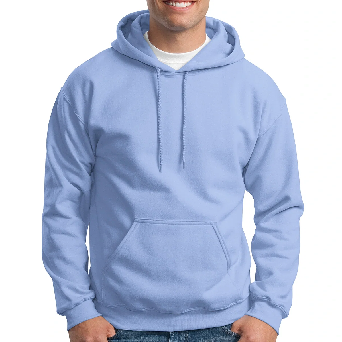 Front pocket detail across the lower half of the fleece top