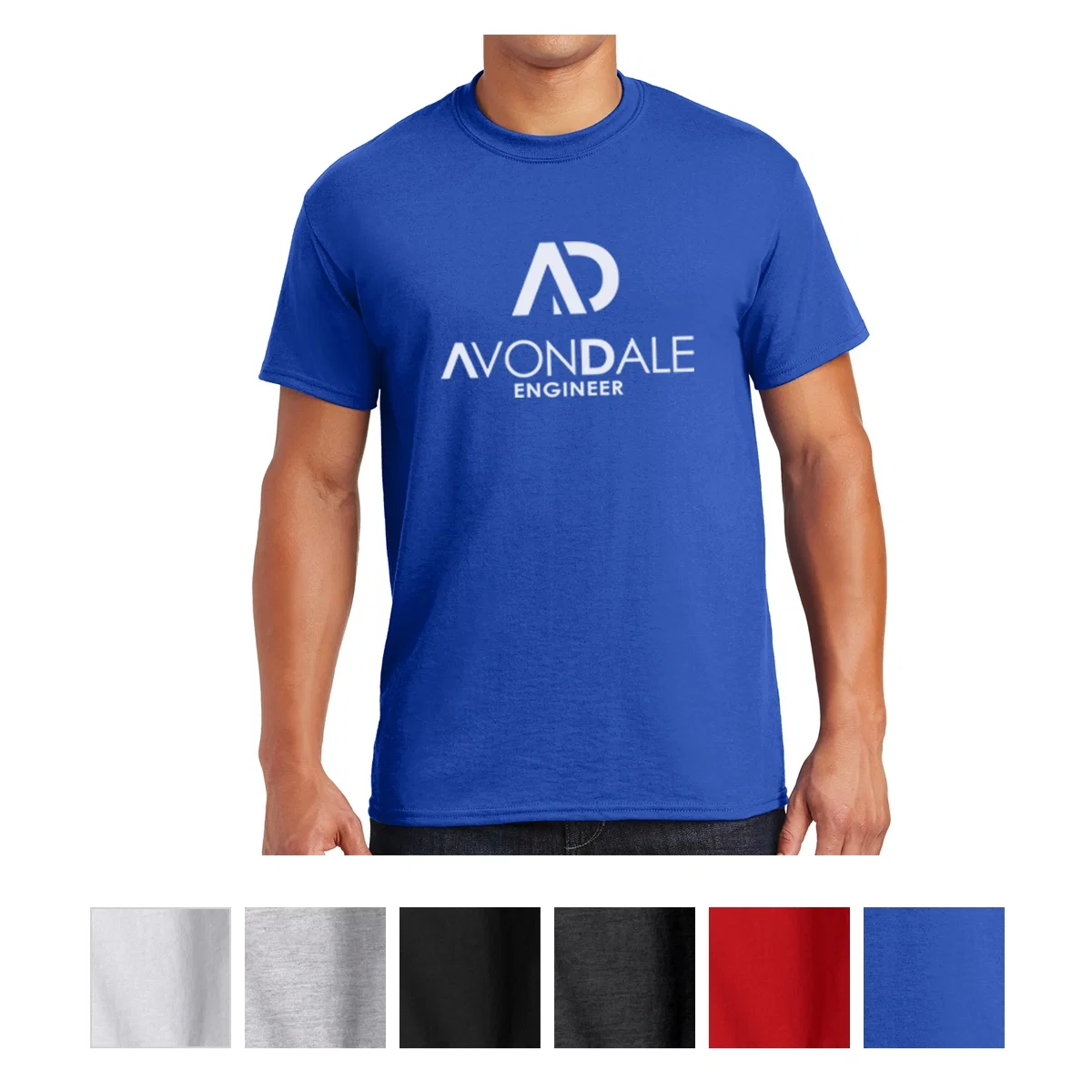 Short-sleeve DryBlend tee laid flat with a crew neckline