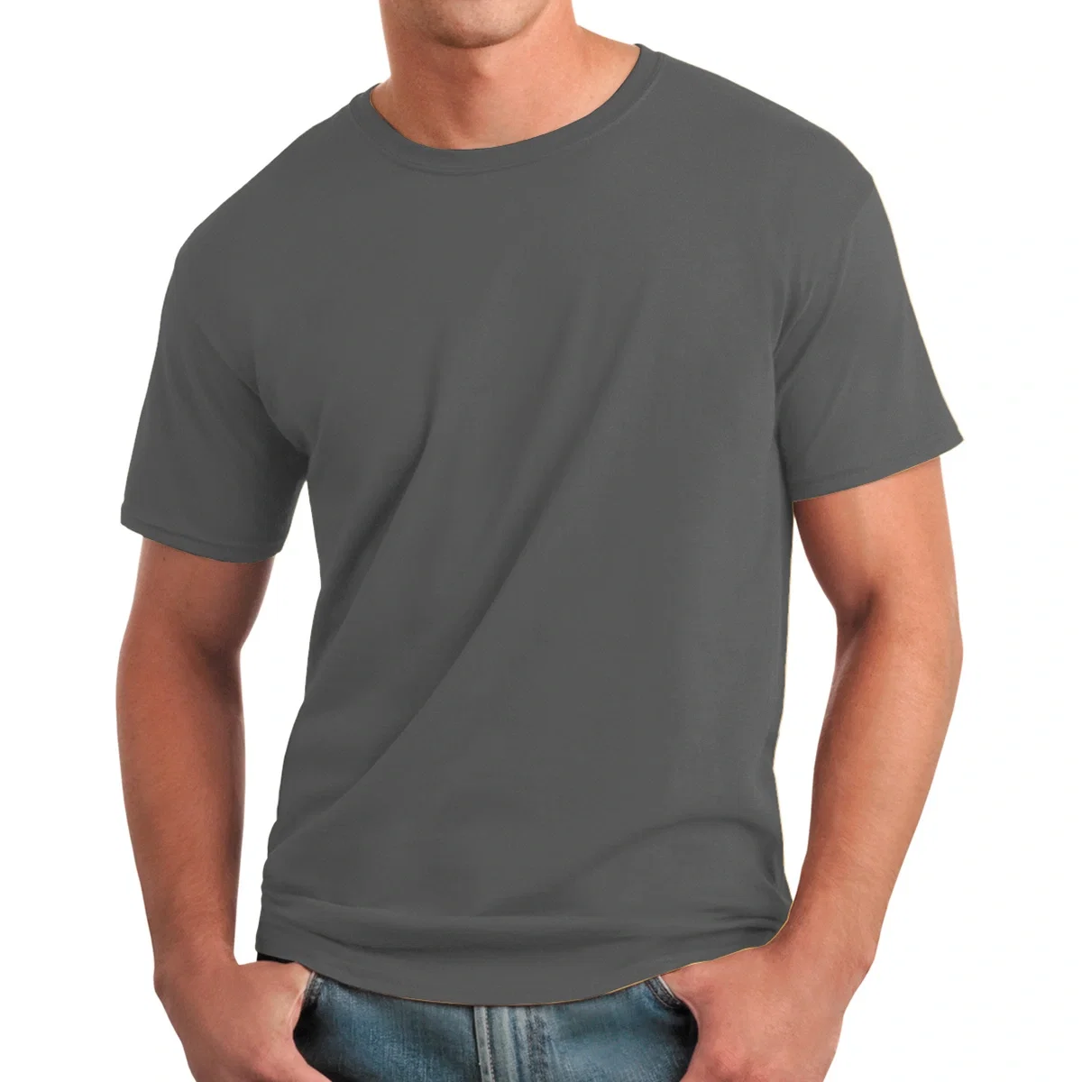 Navy shirt displayed at full length