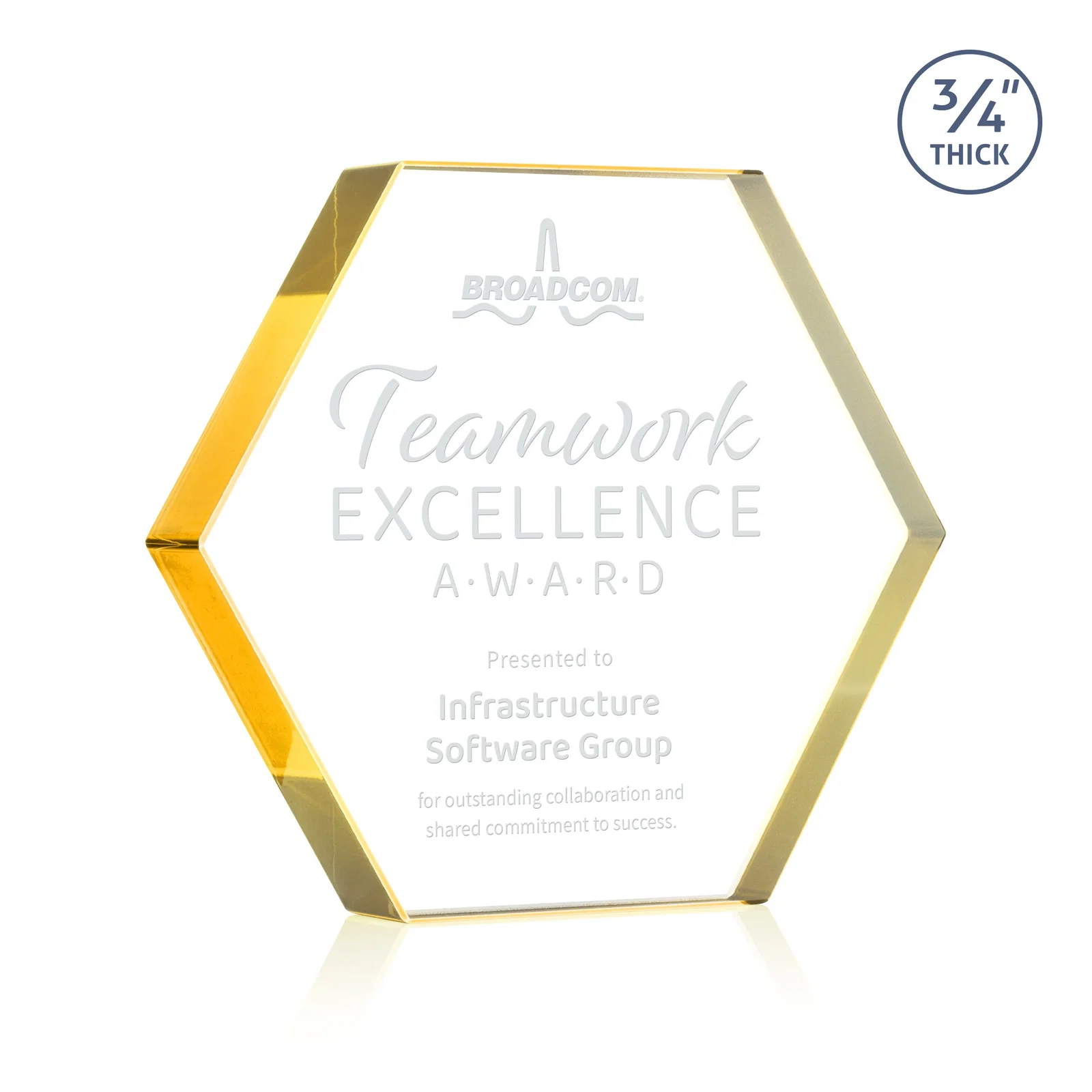 Custom Starfire Crystal Hexagon Award in Multiple Colors, No Base, desk awards for dealer and partner awards