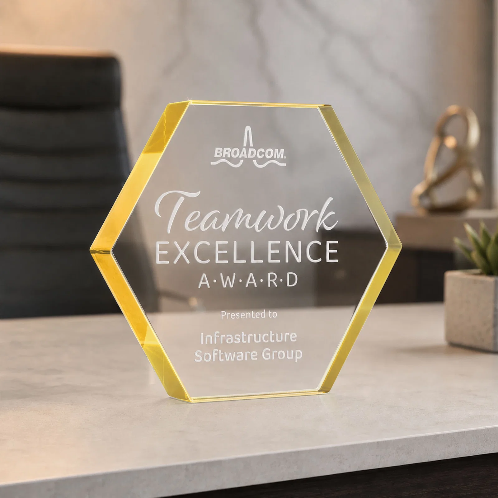 Custom Starfire Crystal Hexagon Award in Multiple Colors, No Base, desk awards for company anniversary events