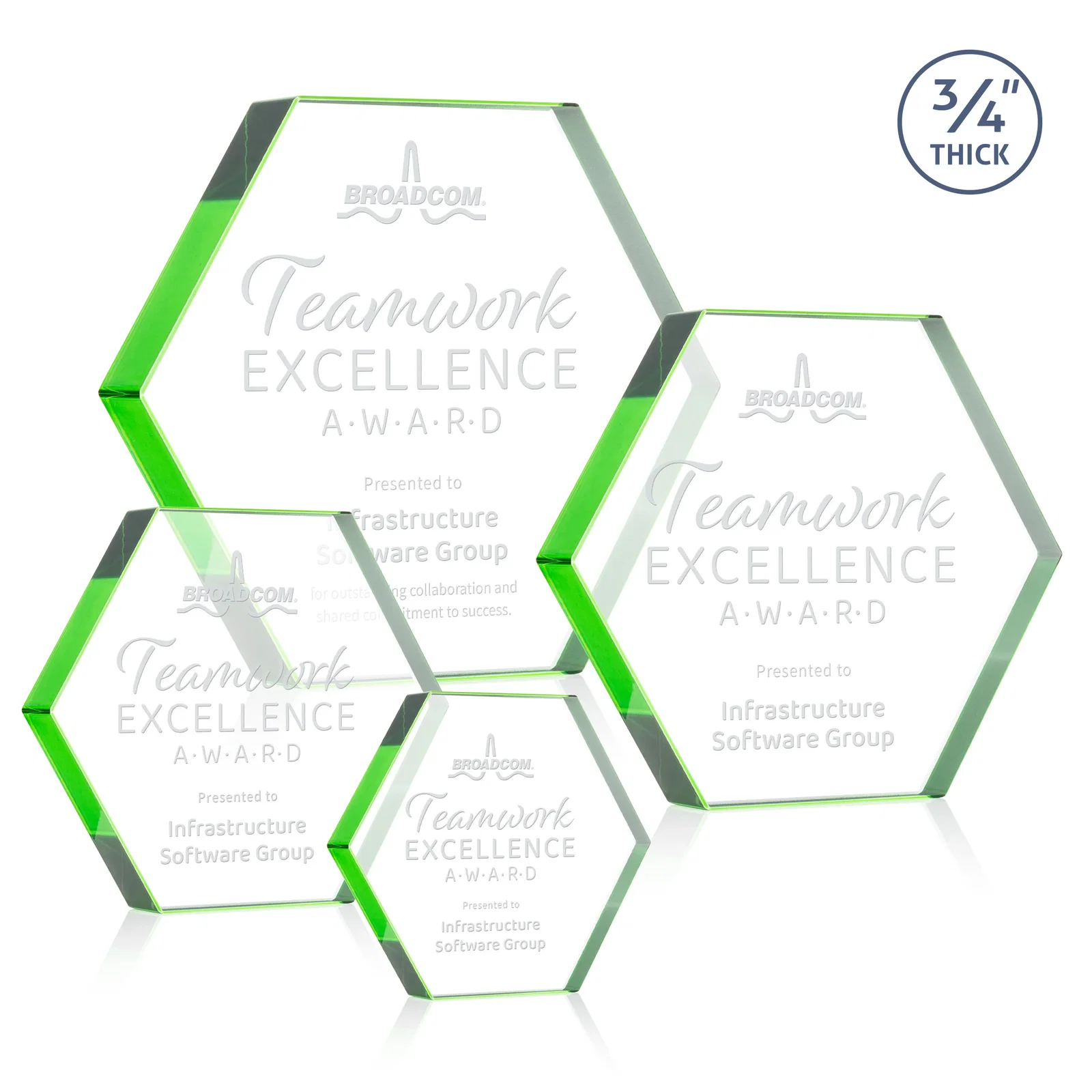 Personalized Starfire Crystal Hexagon Award in Multiple Colors, No Base, desk awards for employee recognition