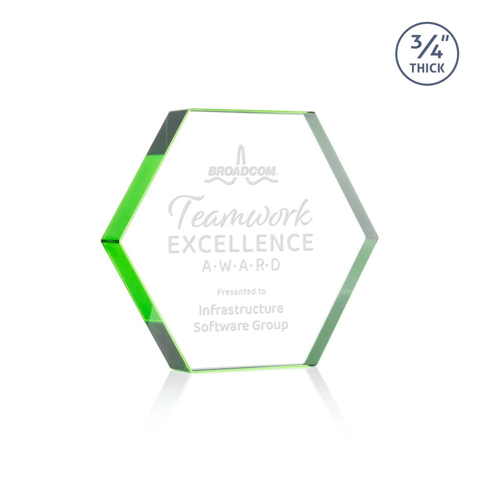 Personalized Starfire Crystal Hexagon Award in Multiple Colors, No Base, desk awards for corporate award ceremonies