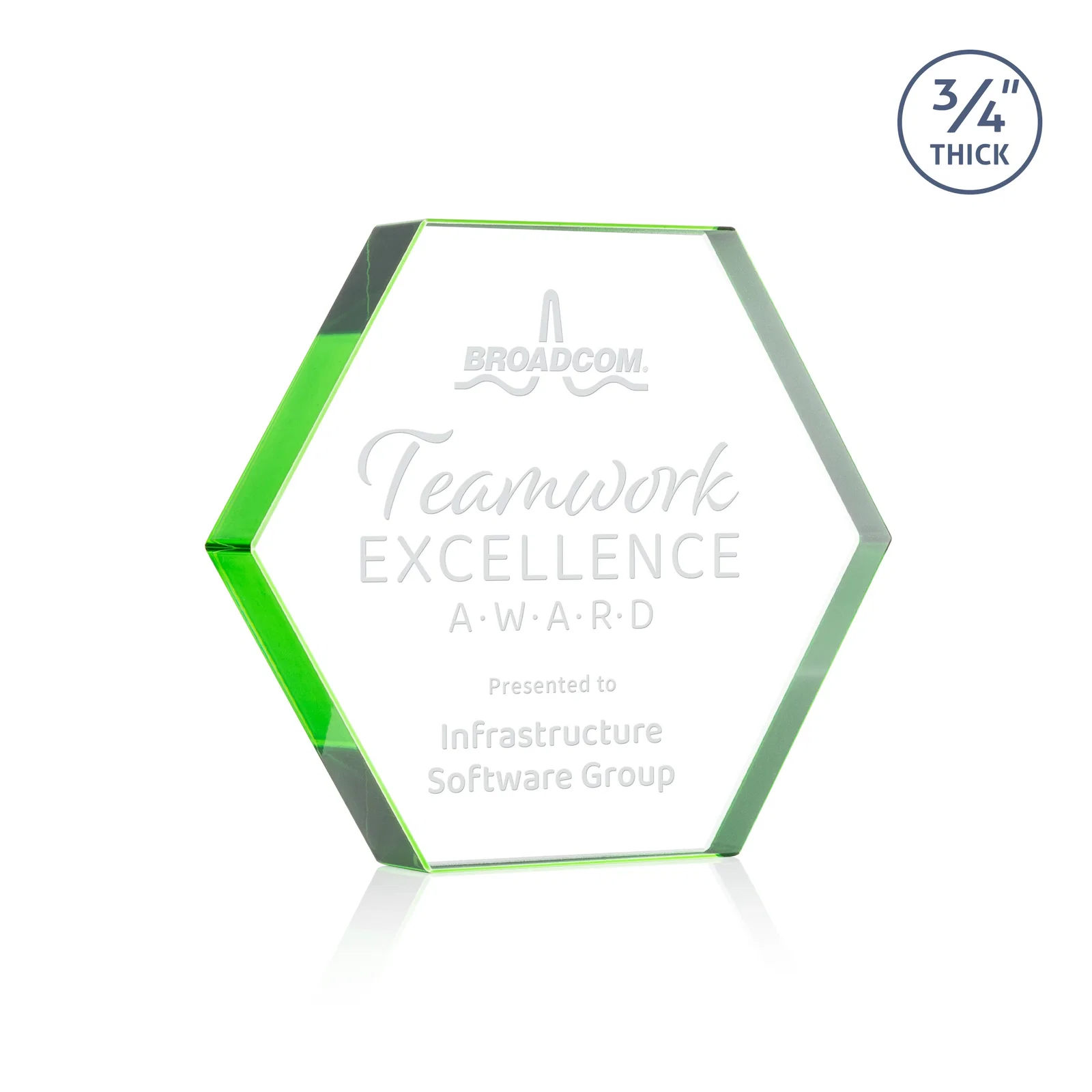 Personalized Starfire Crystal Hexagon Award in Multiple Colors, No Base, desk awards for service anniversary gifts