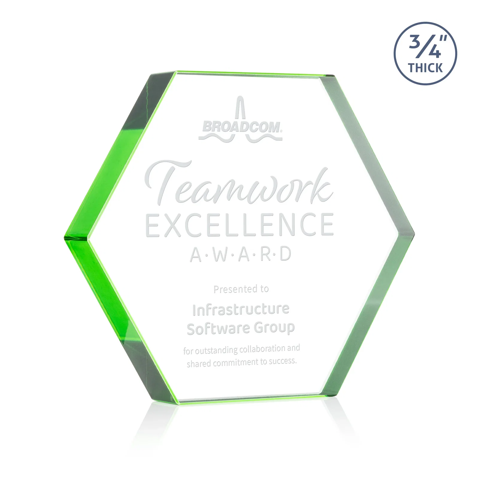 Personalized Starfire Crystal Hexagon Award in Multiple Colors, No Base, desk awards for retirement presentations